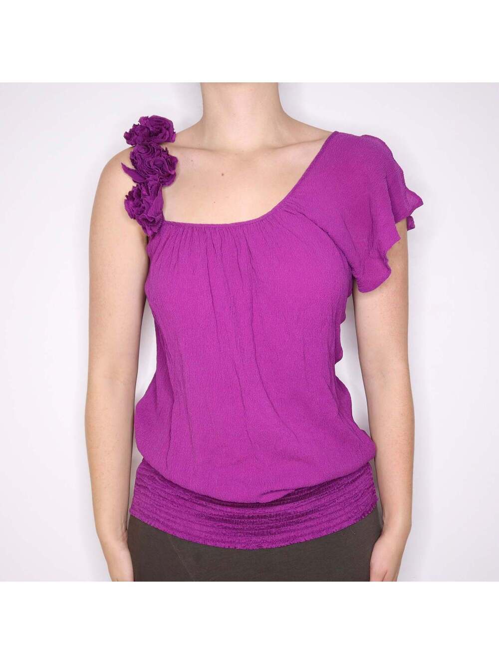Y2K BEBE Magenta Silk Blend Asymmetrical Top (S/M)